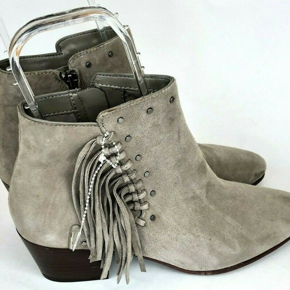 Sam Edelman Gray Suede Ankle Boots with Fringe - Picture 4 of 9